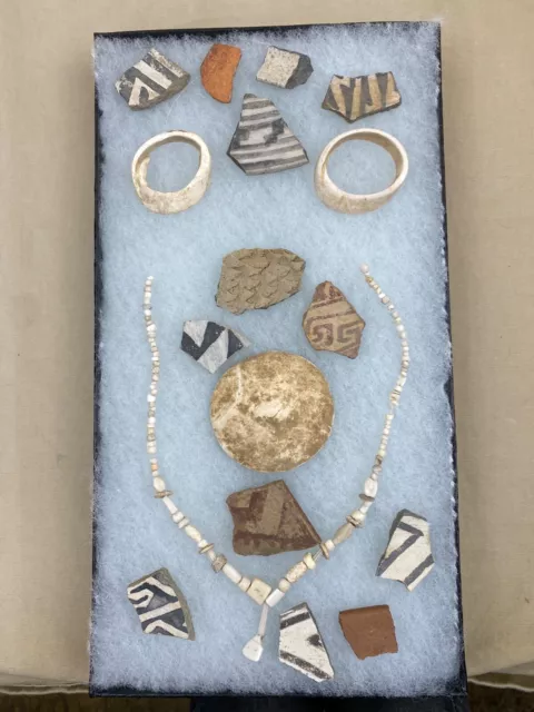 Ancient Anasazi Pottery with Shell Necklace and Bracelets