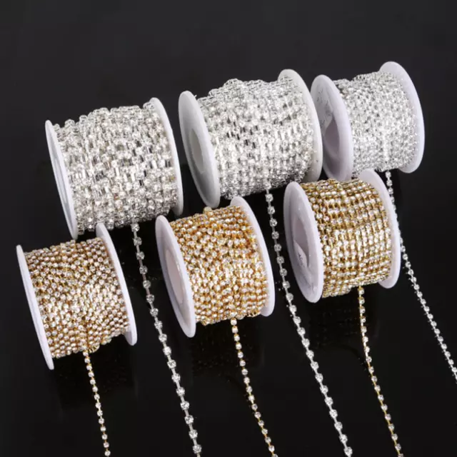 10yard Silver & Gold Glass Rhinestone DIY Sparse Chain Clear Trim Sewing Craft