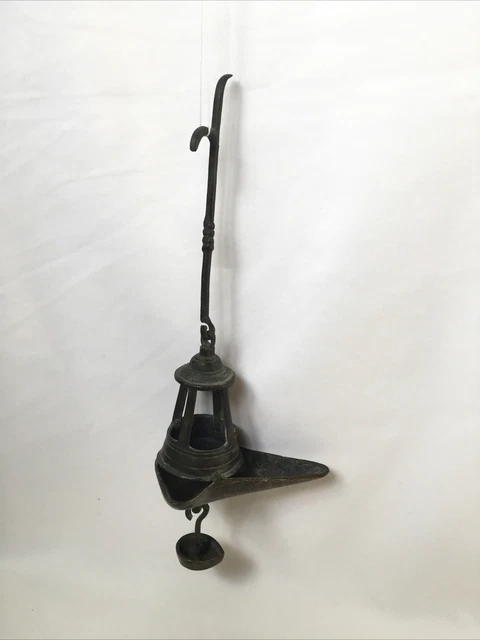 LAMPE À HUILE EN TERRE CUITE Vintage Marron