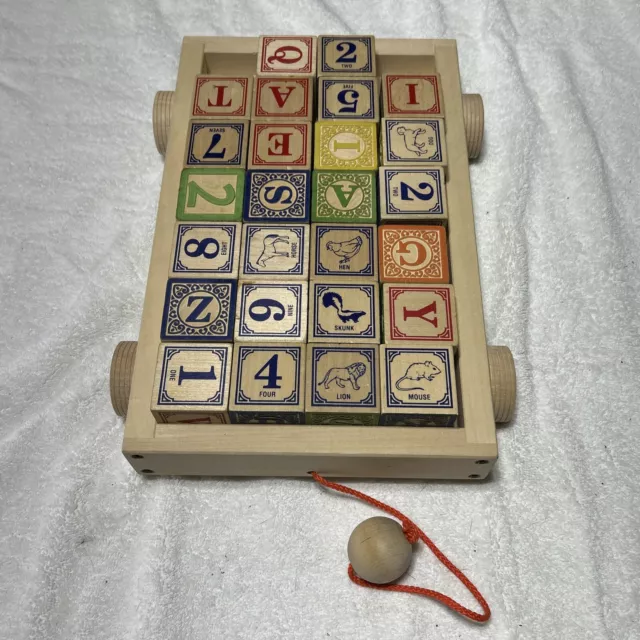 Uncle Goose Classic Wooden Wagon Alphabet ABC Blocks Numbers +Animals 26 blocks