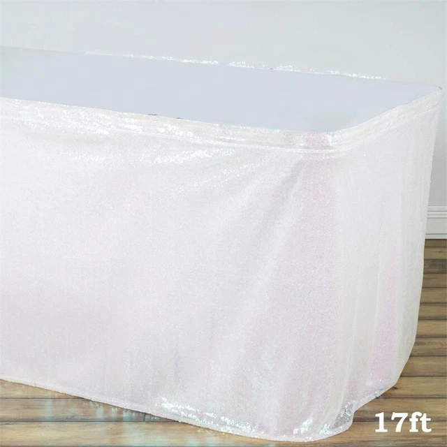 17 ft White SEQUIN TABLE SKIRT Wedding Party Catering Trade Show Banquet