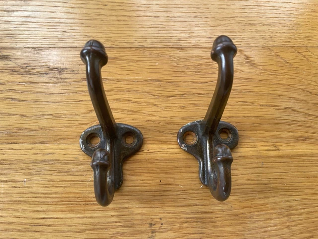 Pair Antique Acorn Style Wall Mount Coat Hooks, Nice Aged Patina, Free S/H 3