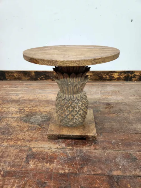 Round Wooden Side/Coffee Table With Pineapple Carving
