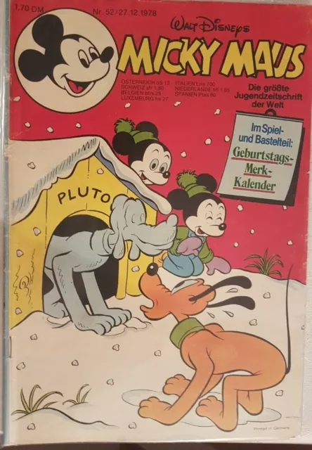 Micky Maus/Jahrgang 1978 / Heft Nr. 52 in Comic Hülle verschweißt !