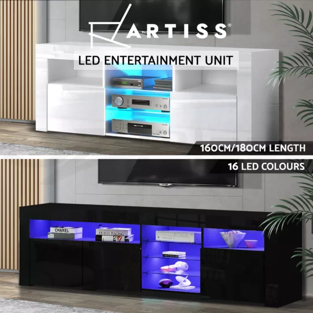 Artiss TV Cabinet Entertainment Unit Stand RGB LED Gloss Furniture 160/180cm