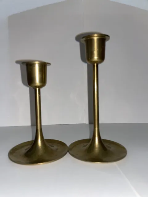 (2) Vintage Brass Candle Holders Made in Taiwan