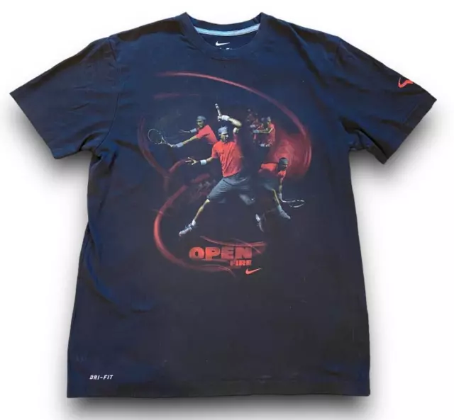 Nike Open Fire Rafael Nadal Tennis Tournament Vintage T-Shirt Shirt schwarz, M