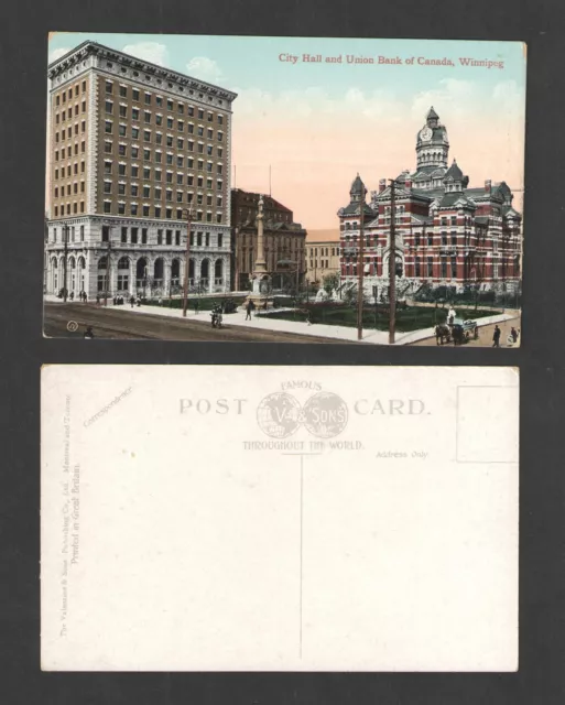 1910s CITY HALL AND UNION BANK OF CANADA WINNIPEG { VALENTINE } POSTCARD