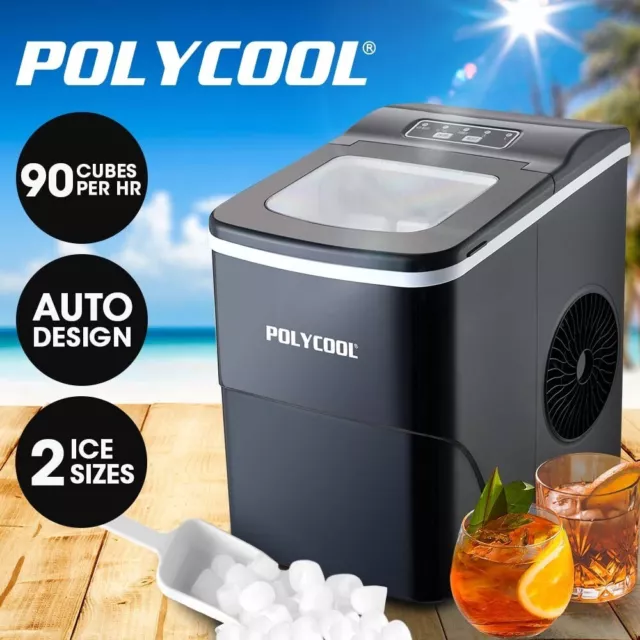 POLYCOOL 2L Ice Cube Maker Machine Portable Countertop Home Benchtop Black Small