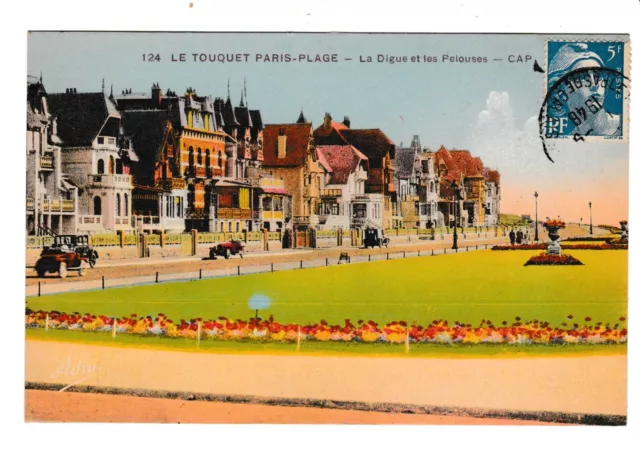 Cpa 62.Le Touquet Paris Plage.La Digue et les Pelouses.Jolie couleurs.1948. Très