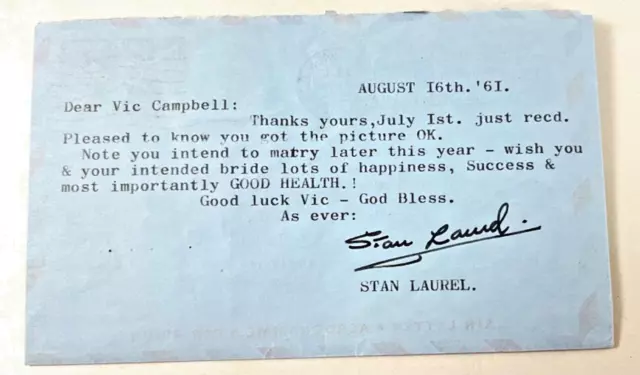 Stan Laurel Signed Personal Airmail Letter Santa Monica 1961 Laurel & Hardy