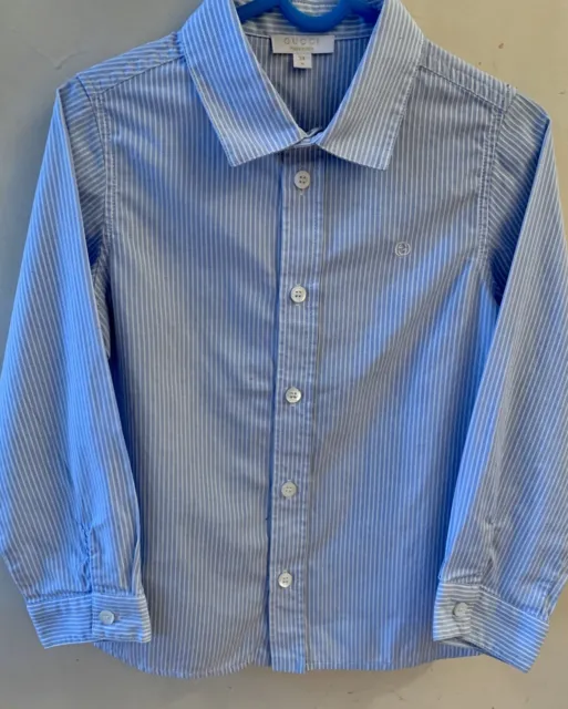 Autentica camicia con logo gesso blu e bianco Gucci età 24 mesi 2 anni in perfette condizioni