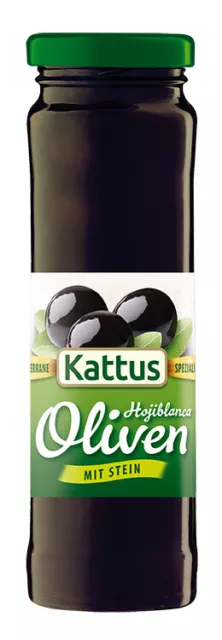 Kattus Spanische schwarze Oliven mit Stein  140g 4058700705899