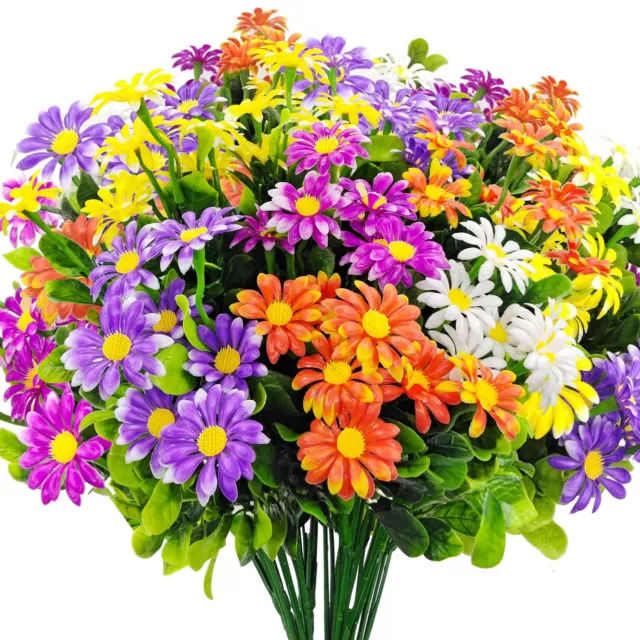 10 Bundles Artificial Daisies Plastic Flowers Outdoor UV Resistant Fake Daisy Fa