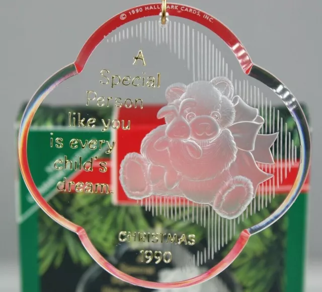 Hallmark Keepsake Arcylic Child Care Giver Commemorative Christmas Ornament 1990