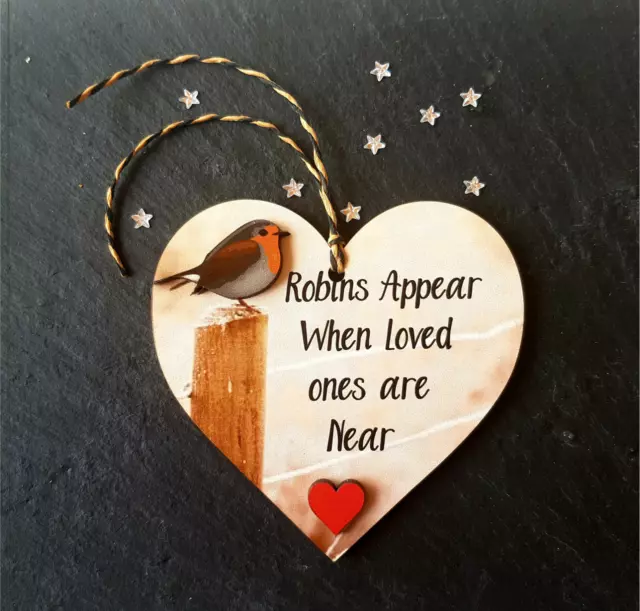 Memory Decoration Memorial Xmas Personalised Robin Christmas Tree Heart Sign