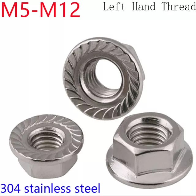 M5 to M10 M12 304 Stainless Steel Left Hand Threaded Serrated Flange Lock nuts