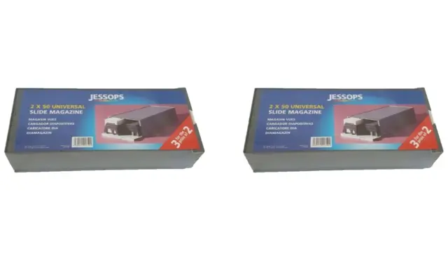 ❀ڿڰۣ❀ JESSOPS 2 x Grey UNIVERSAL BOX & SLIDE MAGAZINES - 100 5cm x 5cm Slides ❀