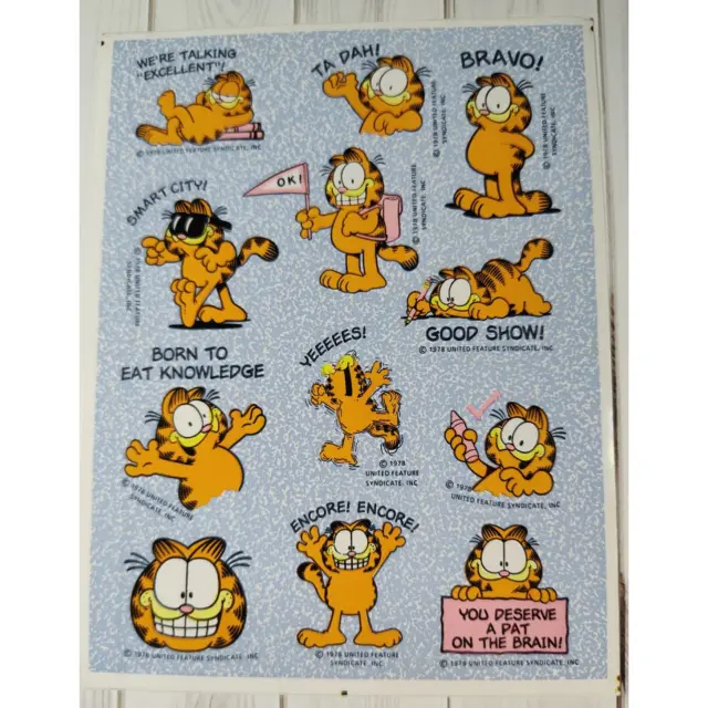 Vintage & Original Garfield Stickers United Feature Syndicate 1 Sheet of 12