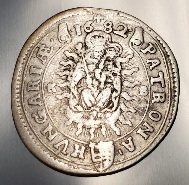 1682 Hungary 15 Krajczar World Silver Coin Leopold Madonna & Child