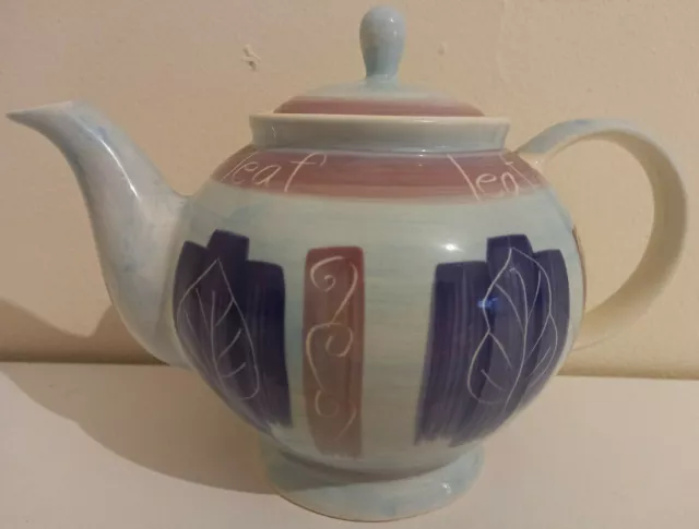 Whittard of Chelsea - Tea Pot - Light Blue Leaf Design - Handpainted Stoneware