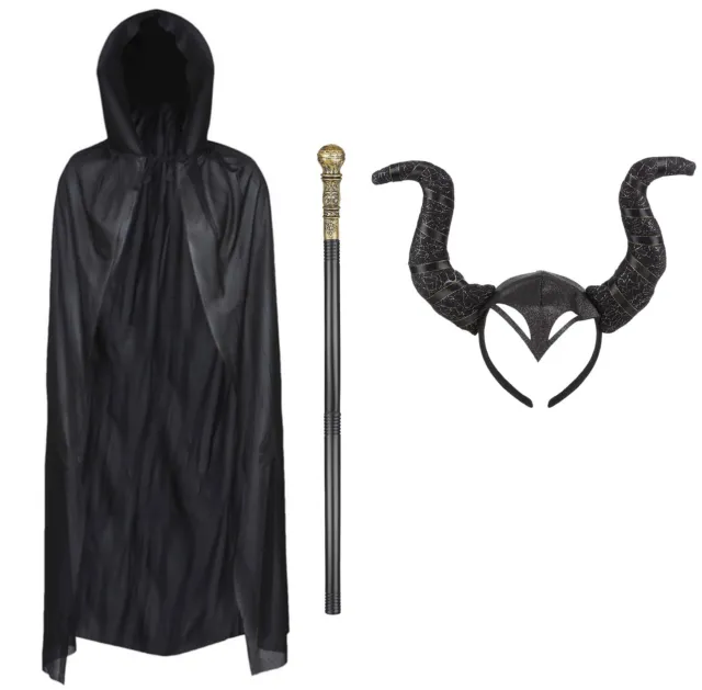 Evil Witch Womens World Book Day Costume Gothic Horns Dark Villain Fancy Dress