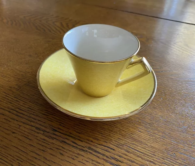 ROYAL WINTON Grimwades England Yellow Speckle Gold Trim Art Deco Cup + Saucer