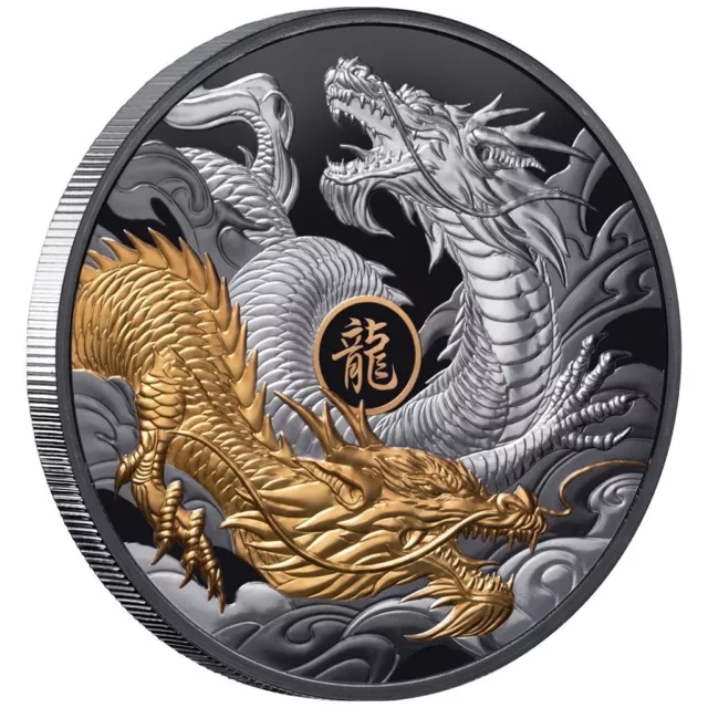 Silbermünze Jahr des Drachen Lunar Serie 2024 - Niue - Teilvergoldet - 5 Oz BP