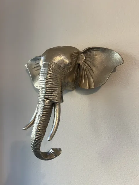 Large Metal Elephant Head Wall Mount  13x15 inches Figurine Sculpture