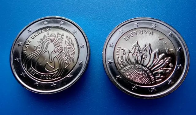 2 € Slava UKRAINE * 2022 - 2023 🇪🇪 Estonia & Lithuania 🇱🇹 2 Euro coins 🇺🇦