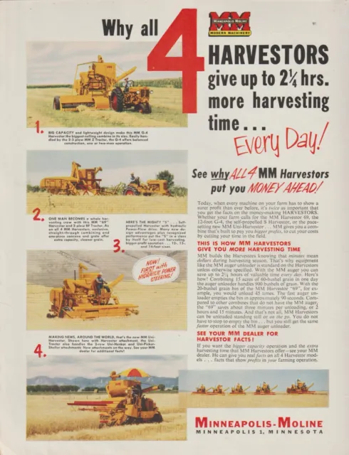 1953 Minneapolis-Moline Harvesters - 4 Models - Farm Field Tractor - Print Ad