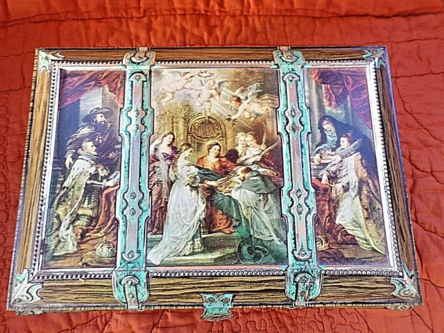Antigua Muy Gran Caja De Galletas De Chapa Lithographiée-décor Baroque-Anges 2