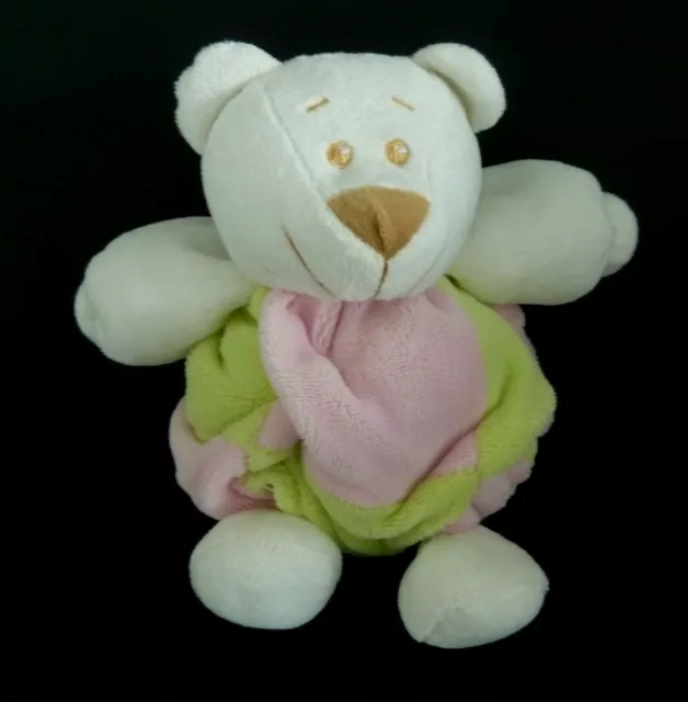 Q1 - DOUDOU PELUCHE BOULE VETURA OURS ROSE VERT BLANC VELOURS PLISSE 24c NEUF*