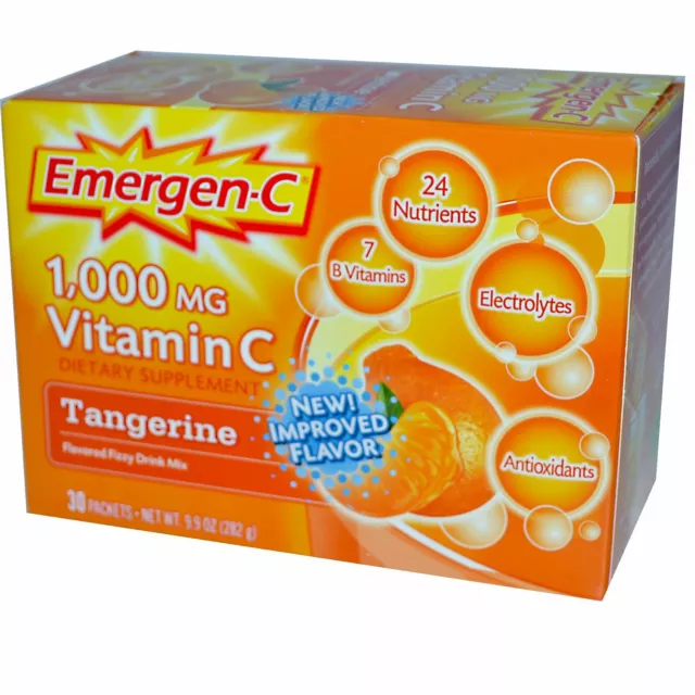 Emergen-C, Vitamin C, Flavored Fizzy Drink Mix, Tangerine, 1,000 mg, 30 Packets,