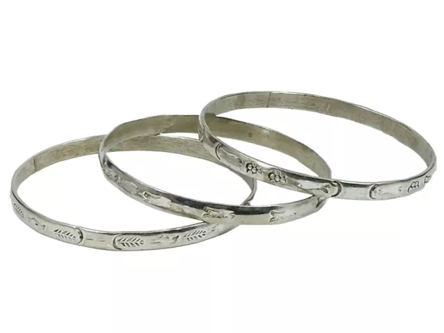 SET of 3 VINTAGE 60's TAXCO MEXICO STERLING SILVER 5 mm CHASED BANGLE BRACELET