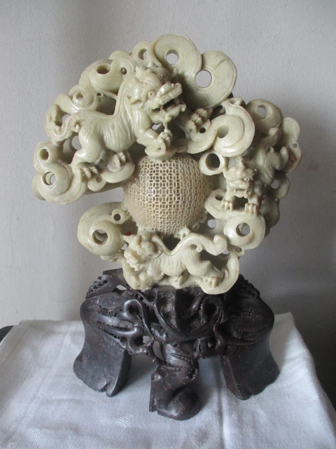 Statue Asiatique En Onyx Signée E. Canté - Sculpture Personnage, Bon état
