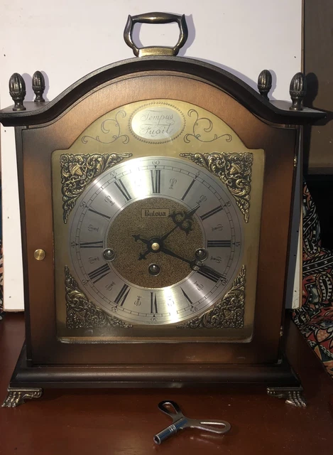 BULOVA Tempus Fugit WESTMINSTER CHIME MANTEL CLOCK 340-020 +Key +Paperwork!!