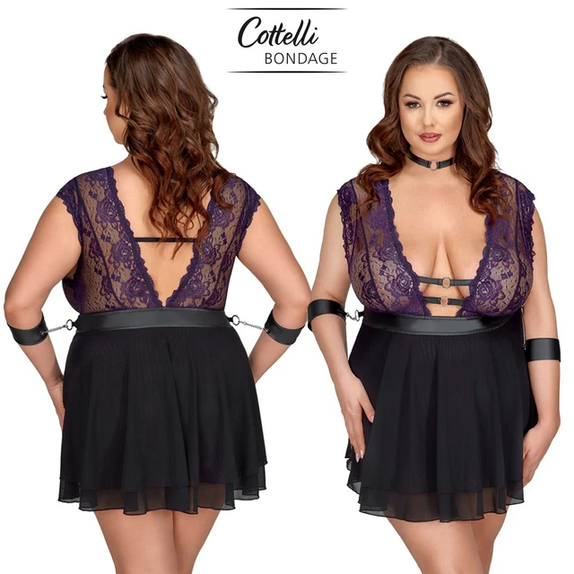 Cottelli Collection Bondage Plus Size Set: Lace Babydoll, Choker and 2 Arm Cuffs