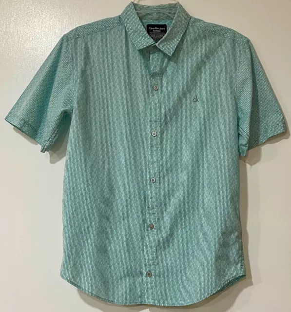 NWOT Boys Calvin Klein Jeans Turquoise/White Button-Up Shirt - Size XL (18/20)