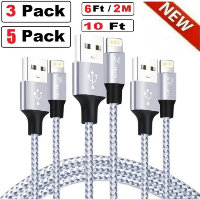 3-Pack Fast Charger Cable Heavy Duty For iPhone 14 13 12 11 XR 8 7 Charging Cord