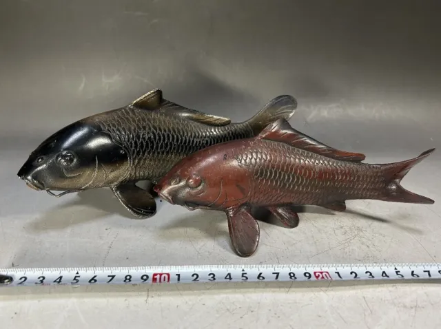 KOI Carp Art #476 Japanese Iron Metal Pair Fish Statue Figurine Figure Okimono