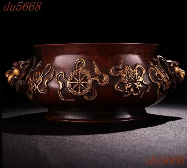 purple copper bronze 24k gold Gilt eight treasures babao incense burner censer