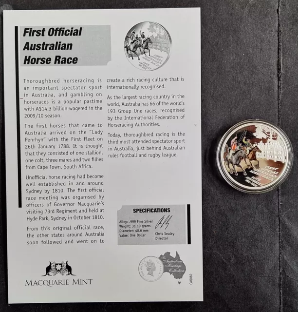 2010 Tuvalu Centenary of 1st Australian Horserace 31.1gms silver (.999) $1 coin