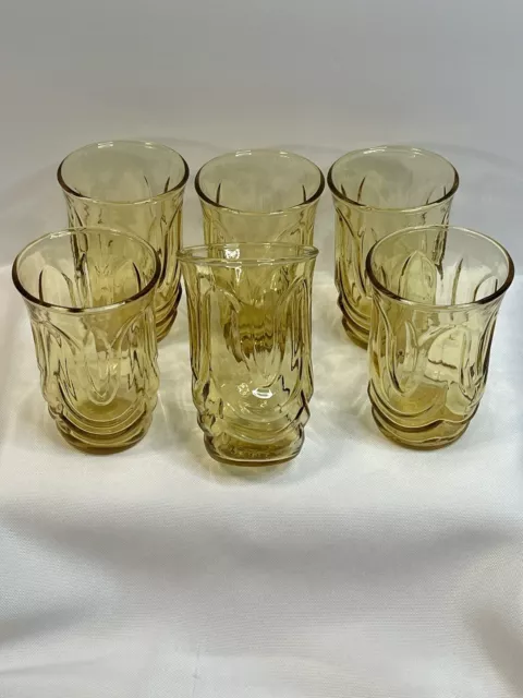 Vintage Anchor Hocking Colonial Tulip Amber Yellow Tumbler Glasses 4 oz Set of 6