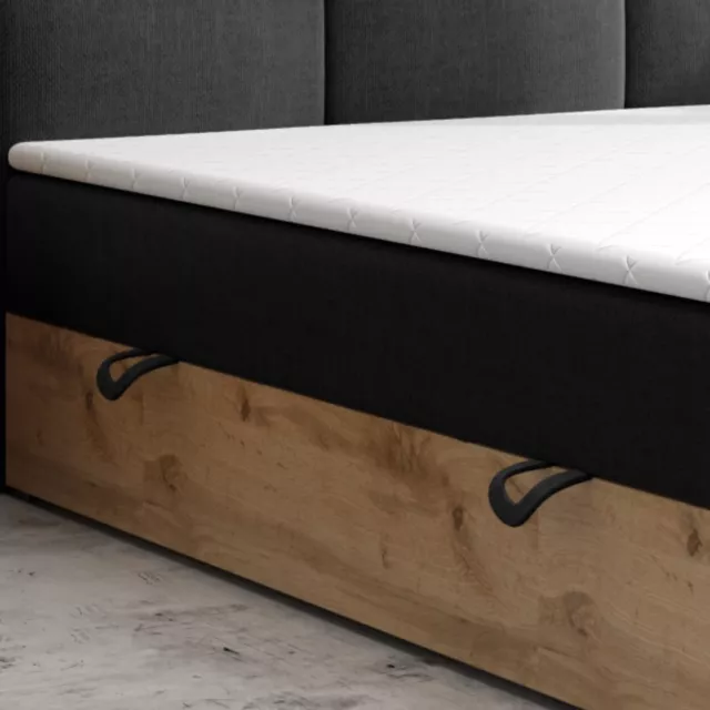 Boxspringbett LISSABON Eiche Holz mit Bettkasten 180 x 200 cm Webstoff Schwarz A 3