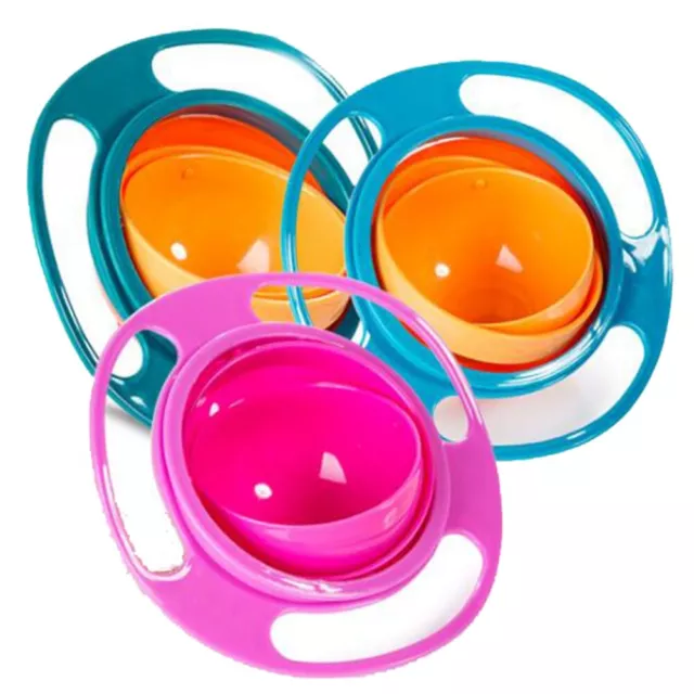 2PCS Magic Infants No Spill Feeding Toddler Baby Gyro 360 Rotating Portable Bowl