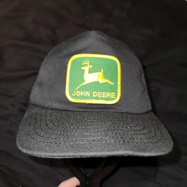 Vintage JOHN DEERE Trucker Snapback Hat Louisville Mfg Big Farm Patch USA