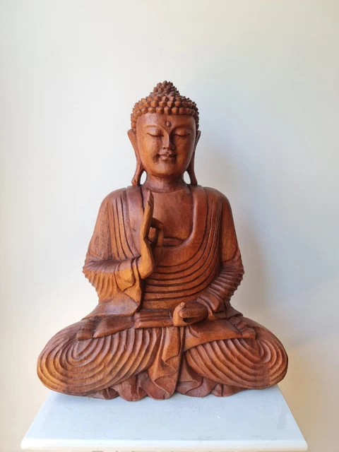 Hand carved Vitarka Mudra Buddha or Teaching Buddha wood statue