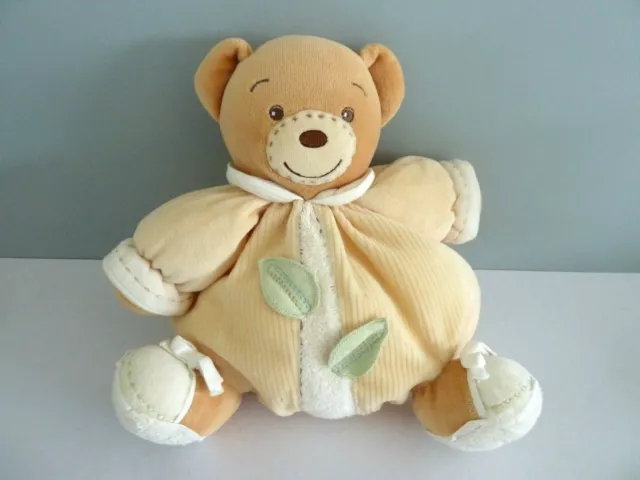 T. DOUDOU PELUCHE BOULE KALOO OURS JAUNE BLANC FEUILLE VERT 24cm - TTBE