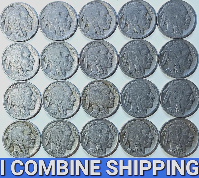 Half Roll Of 20 DIFFERENT PDS 1920-1938 Buffalo/Indian Nickels Five Cents Lot #3
